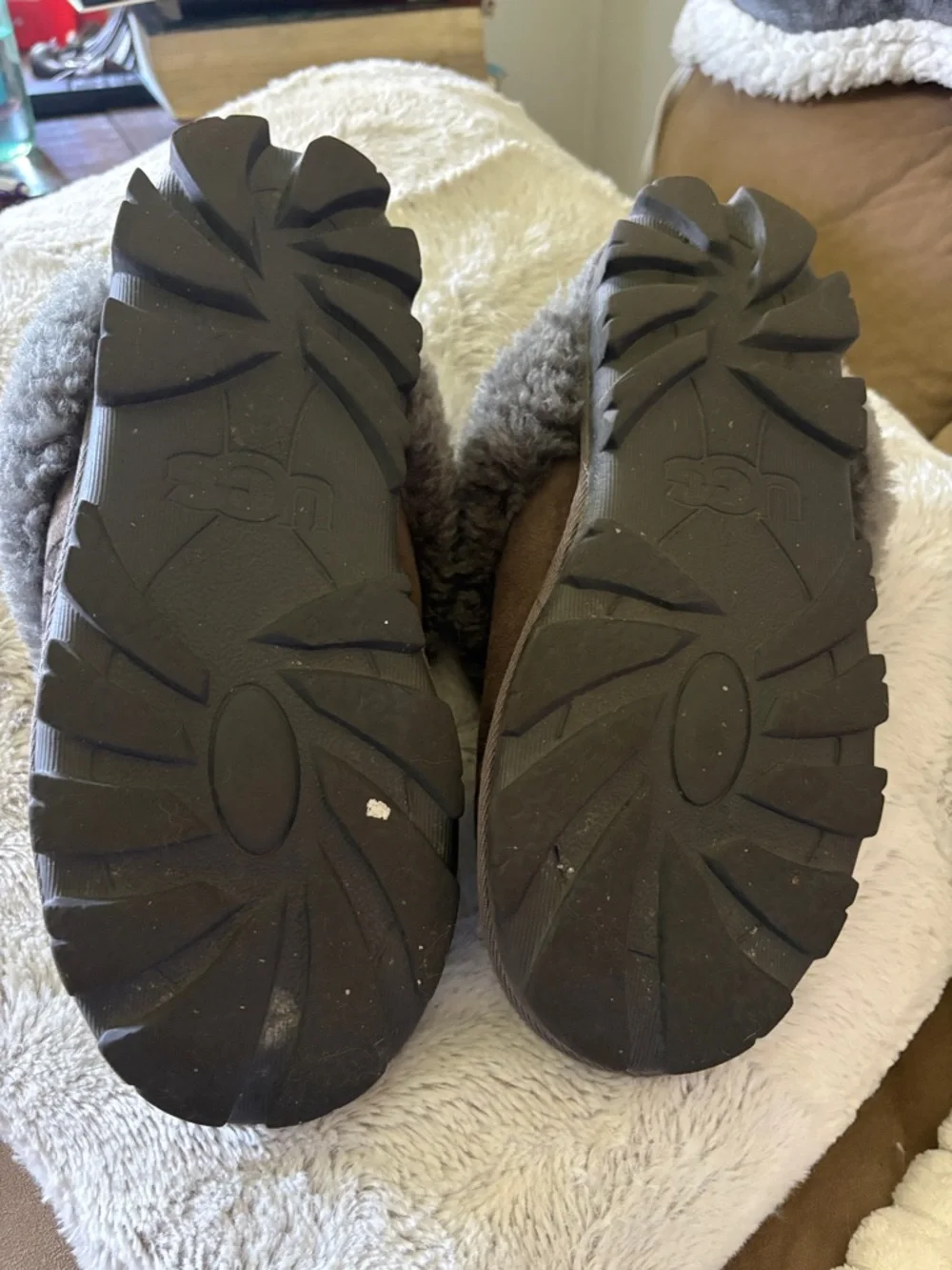 UGG Brown Suede Shearling Cuff Slip-On Flats I wear 8 1/2 and they’re fine